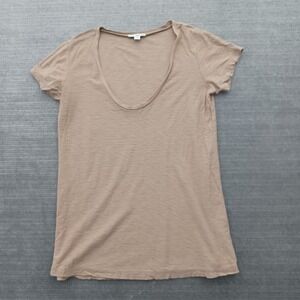 James Perse T-Shirt Womens 1 Small Beige V-Neck Short Sleeve Lightweight